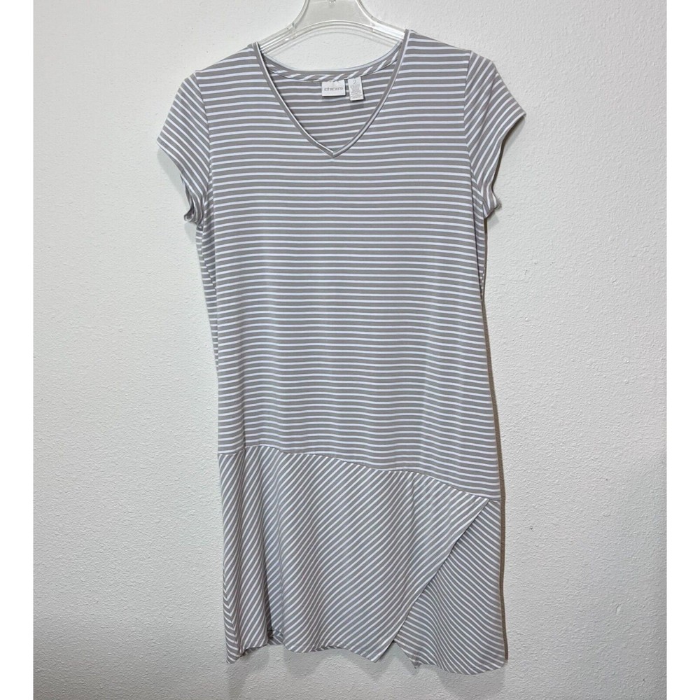 Chicos Womens Dress Size 2 Multicolor Striped V-Neck Sleeveless Pullover Casual